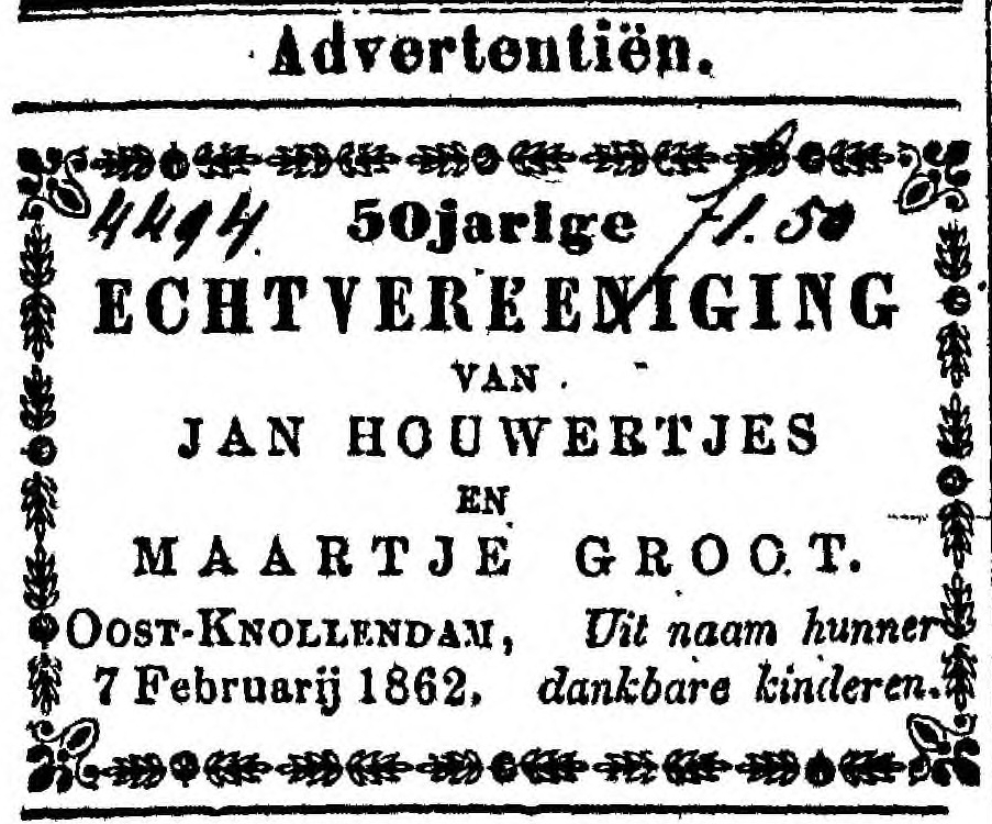 Algemeen Weekblad_1862-02-12 Jan Houwertjes en Maartje Groot 50 jaar getrouwd